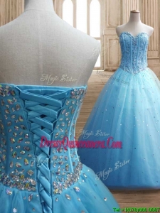 Visible Boning Beaded Bodice A Line Quinceanera Dress in Baby Blue
