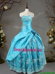 Luxurious Hand Made Flowers and Laced Quinceanera Dress in Baby Blue