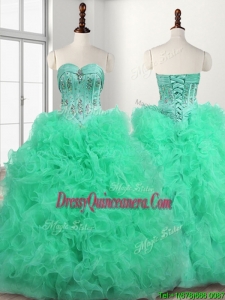 Popular Big Puffy Turquoise Quinceanera Dress with Beading and Ruffles