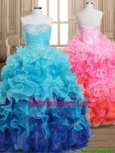 Fashionable Gradient Color Quinceanera Dress with Beading and Ruffles