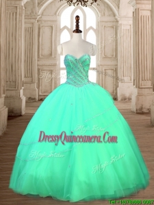 Modest Tulle Beaded Sweet 16 Dress in Turquoise