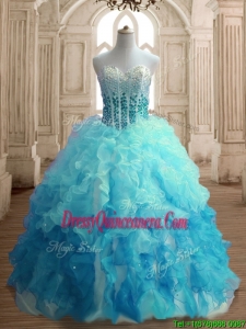 Popular Beaded Bodice and Ruffled Quinceanera Dress in Gradient Color