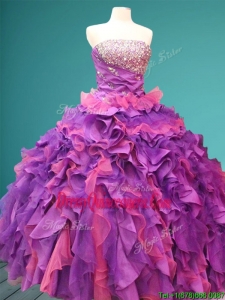 Best Beaded and Ruffled Quinceanera Dress in Purple and Pink