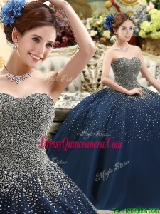 Classical Beaded Bodice Sweet 16 DQuinceanera ress in Navy Blue