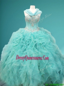 Visible Boning Beaded and Ruffled Quinceanera Dress in Apple Green
