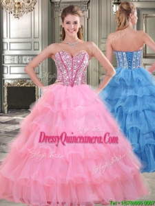 Wonderful Rose Pink Quinceanera Dress with Beading and Ruffled Layers