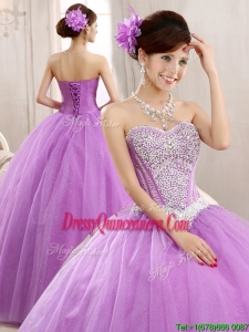 Hot Sale Lilac Really Puffy Tulle Quinceanera Dress with Beading