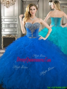 New Style Beaded Bodice and Ruffled Really Puffy Quinceanera Dress in Royal Blue