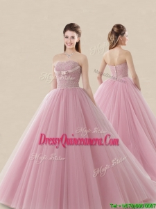 New Style Luxurious Strapless Brush Train Sweet 16 Dress with Lace and Bowknot