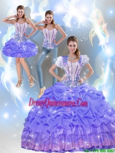 2015 Modest Beaded Quinceanera Dresses with Appliques in Lavender