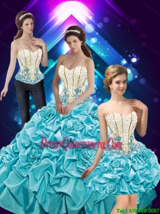 2015 Popular Hand Made Flowers and Beaded Quinceanera Dresses with Pick Ups