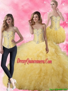 Sophisticated Ball Gown Yellow 2015 Quinceanera Dresses with Beading
