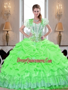 2015 Exclusive Quinceanera Dresses with Appliques and Pick Ups in Spring Green