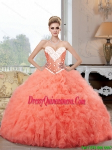 2015 Pretty Ball Gown Watermelon Exclusive Quinceanera Dresses with Beading