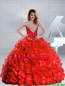 2015 Puffy Exquisite Beaded and Ruffles Quinceanera Dresses in Red
