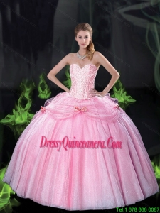 Beautiful Sweetheart Bowknot Exclusive Quinceanera Dresses with Beading in Pink