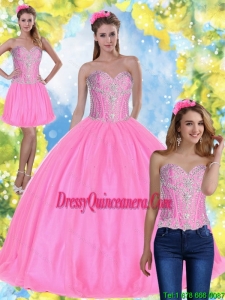 Discount Ball Gown Pink 2015 Exclusive Quinceanera Dresses with Beading