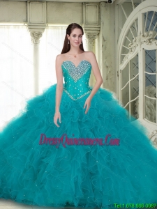 Elegant Ball Gown Exclusive Quinceanera Dresses with Beading and Ruffles in Turquoise