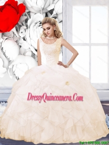 Exclusive 2015 Champagne Quinceanera Dress with Beading and Ruffles