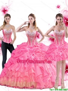 Inexpensive Rose Pink Exclusive Quinceanera Dress with Beading and Pick Ups