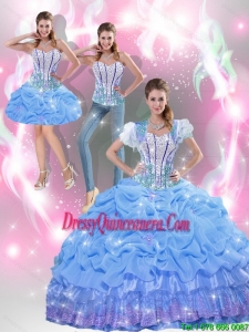 Modern Beaded Baby Blue Luxurious Sweet 16 Dresses with Appliques and Pick Ups