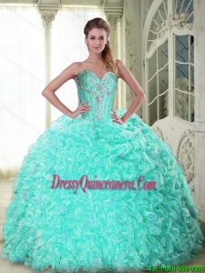 Modest Sweetheart Brush Train Apple Green Exclusive Quinceanera Dresses with Beading