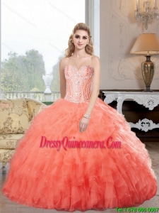 Decent Sweetheart Watermelon Luxurious Sweet 16 Dresses with Ruffles and Beading
