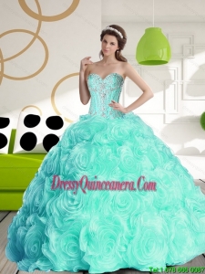 Luxurious 2015 Sweetheart Luxurious Sweet 16 Dresses with Beading and Rolling Flowers