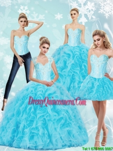 Luxurious Sweetheart Baby Blue Sweet 16 Dresses with Beading and Ruffles