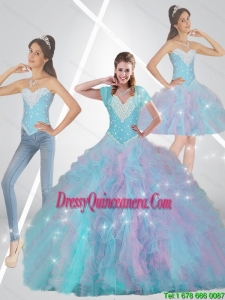 Romantic Multi Color Luxurious Sweet 16 Dresses with Beading and Ruffles