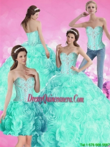 2015 New Style Ball Gown Beaded Quinceanera Dresses with Rolling Flowers