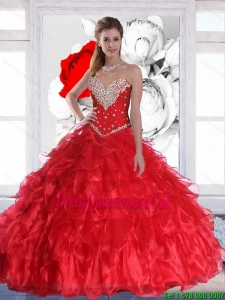 2015 Red New Style Quinceanera Dresses with Ruffles and Beading