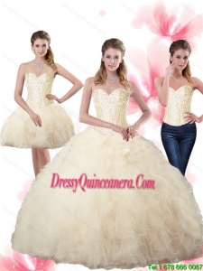 Beaded Sweetheart Champagne New Style Quinceanera Dresses with Ruffles