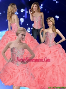 2015 Flirting Perfect Sweet 15 Dresses with Pick Ups and Beading in Watermelon