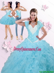 2015 New Style Beaded and Ruffles Quinceanera Dresses in Blue