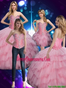 2015 Pretty Sweetheart Baby Pink Quinceanera Dress with Beading