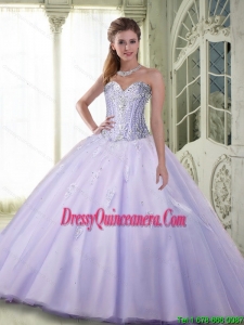 Luxurious Beaded Sweetheart Perfect Sweet 15 Dresses in Lavender for 2015