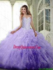 Perfect Ball Gown Lavender Perfect Sweet 15 Dresses with Beading and Ruffles