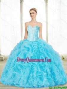 Wonderful Baby Blue Sweetheart Perfect Sweet 15 Dresses with Beading and Ruffles