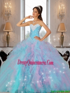 2015 Pretty Beaded and Ruffles Quinceanera Dresses in Multi Color