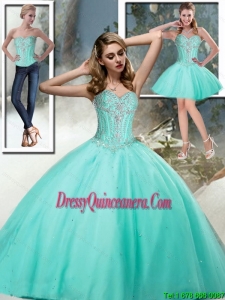 2015 Vintage Sweetheart Quinceanera Dresses with Beading in Aqua Blue