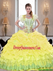 Fitting Yellow 2015 Vintage Quinceanera Dresses with Beading and Pick Ups