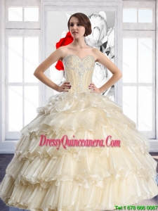 Vintage Champagne Quinceanera Dresses with Beading and Ruffled Layers
