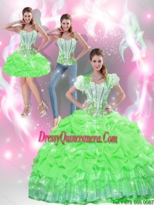 Vintage Spring Green Quinceanera Dresses with Appliques and Pick Ups
