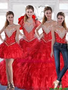 Vintage Sweetheart Quinceanera Dress with Ruffles and Beading in Red