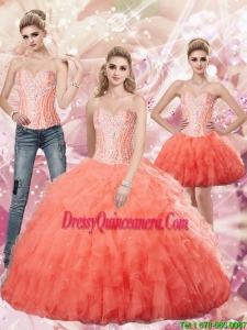 Vintage Watermlon Ball Gown Sweetheart and Beaded Quinceanera Dresses