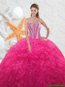 Beautiful 2016 Sweetheart Hot Pink Quinceanera Dresses with Beading