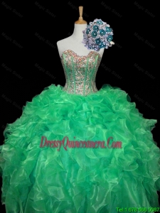 Top Seller 2016 Summer Turquoise Ball Gown Quinceanera Dresses with Sequins and Ruffles