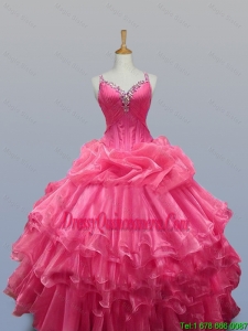 2015 Fall Elegant Straps Quinceanera Dresses with Beading in Organza