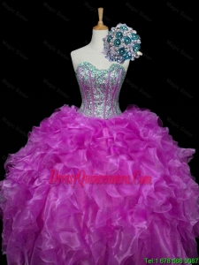 2015 Fall Perfect Ball Gown Fuchsia Quinceanera Dresses with Sequins and Ruffles
